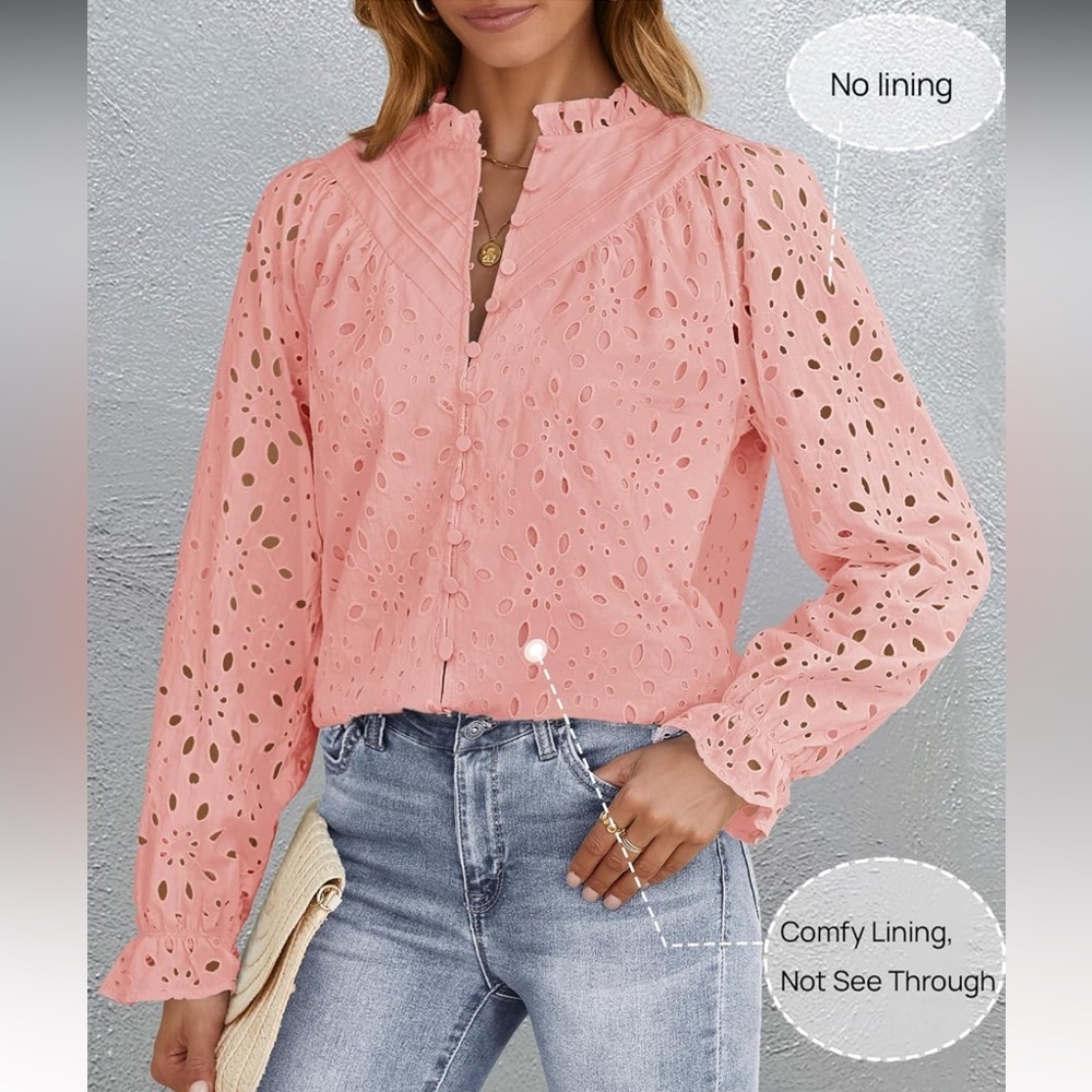 NWT Pretty‎ Garden Eyelet Puff Sleeve Pink Top, Women’s Size XXL